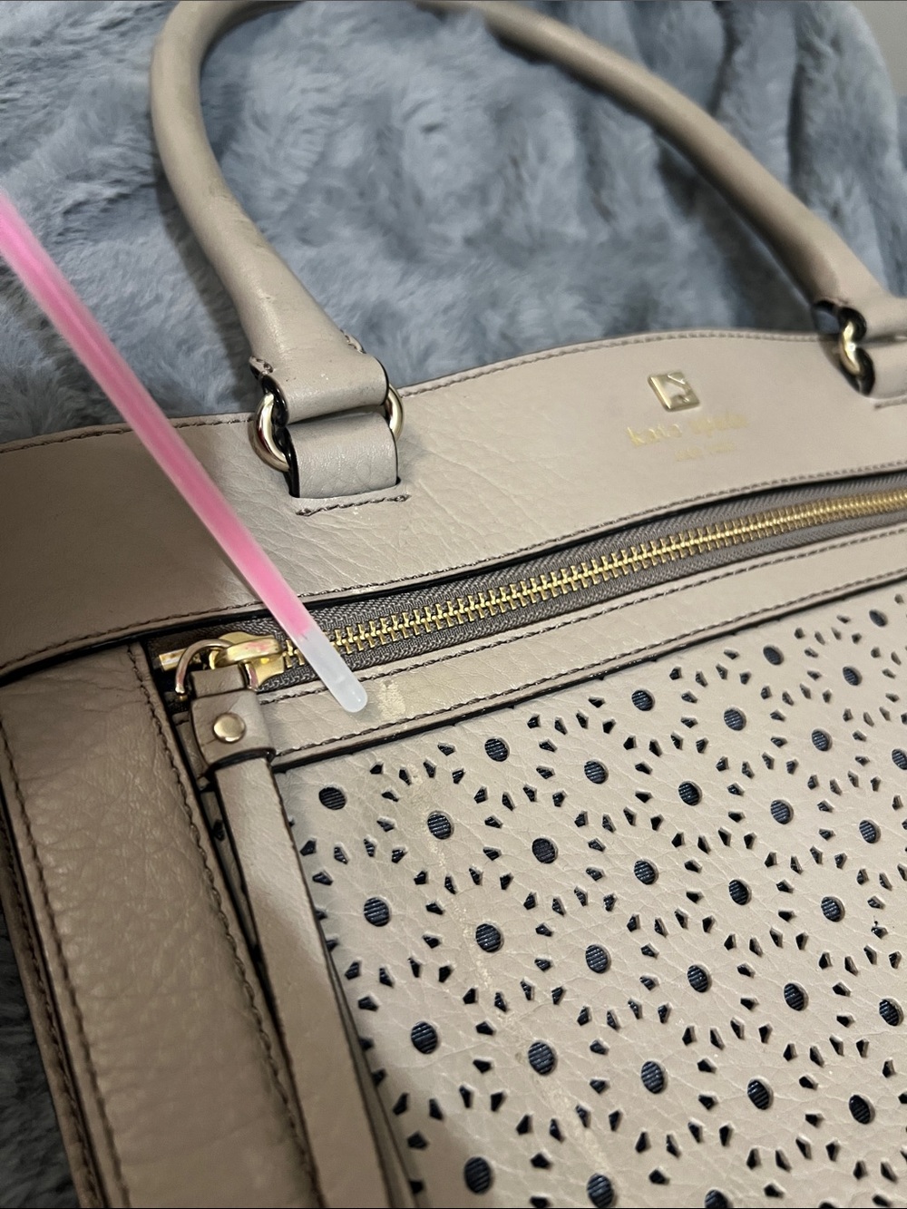 Kate Spade Perri Lane Bubbles Beige Leather Tote EUC retail $478 - Picture 7 of 7